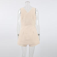 Conjunto de Top y pantalones cortos con cuello en V para mujer, traje de dos piezas para el lugar de trabajo, color caqui, para ir al trabajo - details 3