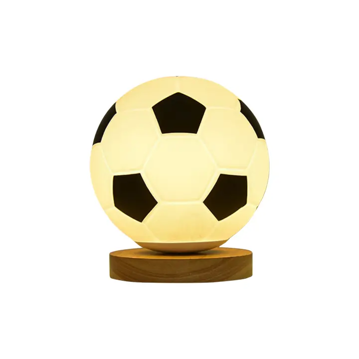Luz LED de noche con Control remoto de fútbol, lámpara de mesa pequeña de vidrio de madera maciza, atenuación remota, decoración de cabecera, dormitorio y estudio - 1