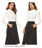 Falda Irregular de Cintura Alta y Media Larga para Mujeres Primavera 2025 Color Sólido Talla Grande - details 1