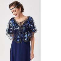 Bufanda años 20 para vestidos de noche, taburete de boda, bata de fiesta o disfraces azul y negro Talla única - details 1
