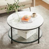 Centro, Mesita de Salón, de Mármol de Imitación Redonda, Estante de Vidrio Templado, Montaje Fácil, Estilo Moderno, Blanco Mármol y Dorado Claro LCT072W59 - details 10