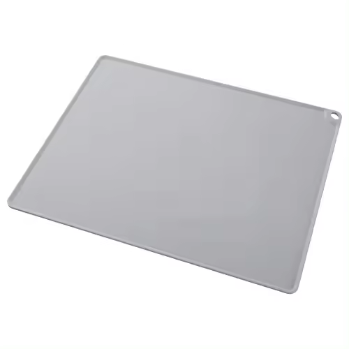 Alfombrilla de silicona para comida de mascotas para gatos y perros, gris, impermeable, borde elevado, antideslizante, fácil de limpiar - 1