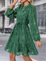 Vestido Midi de manga larga con cuello levantado para mujer, moda coreana, Vintage, Color sólido, primavera y otoño, 2025 - details 13