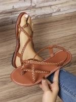 Sandalias planas casuales con punta para mujer 2025 nuevo estilo sandalias de playa romanas tejidas slip-on talla grande - details 11