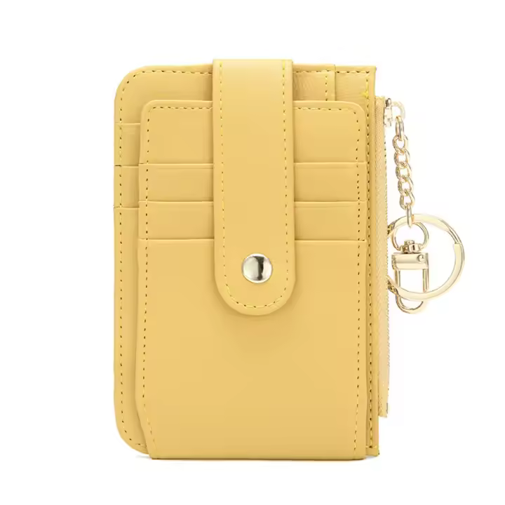 Cartera Pequeña de Cuero PU con Cierre de Cremallera para Tarjetas de Crédito y Monedero Bolsa de Dinero con Llavero y Clip - 1