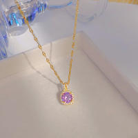 Oro incrustado circonitas colgante titanio acero collar moda mujer diamante cuadrado cadena clavícula simple temperamento luz accesorios de lujo - details 3