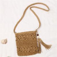 Bolsos de mensajero huecos para mujer, bolso de hombro tipo bandolera tejido con borlas, bolso de paja informal para playa, Bolsa femenina - details 2