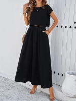 Conjunto de falda y top sin mangas de color sólido, elegante e informal para mujer, primavera verano - details 22
