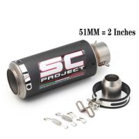 51mm/60mm/63mm Universal Motorcycle Exhaust Muffler Tailpipe SC project Canister Tail Pipe Stainless Carbon fiber 2Inches - details 2