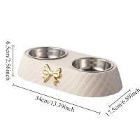 Cuencos de comida para perros y gatos, pajarita, comida para perros, cuenco doble, suministros para mascotas, 1 ud. - details 1