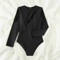 Traje de Baño de Una Pieza de Colores Sólidos Manga Larga Ajuste Ajustado Material de Nylon - details 14