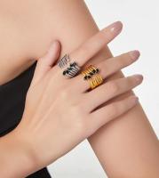 Nuevos anillos llamativos y elegantes Diseño texturizado multicapa Anillo abierto con diamantes Joyería de lujo chapada en oro - details 4