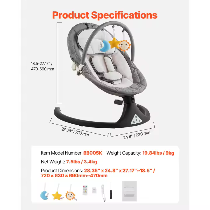 SucceBuy Columpio para bebé, mecedora para bebé, panel táctil, control remoto, Bluetooth y 10 canciones de cuna preestablecidas, columpio portátil para bebé - 1