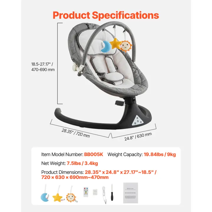 SucceBuy Columpio para bebé, mecedora para bebé, panel táctil, control remoto, Bluetooth y 10 canciones de cuna preestablecidas, columpio portátil para bebé - 1