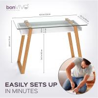 Mesita de Centro Rectangular, de Vidrio y Madera con Bandeja para Revistas, Mesa de Centro Baja para Salón y Oficina - details 11