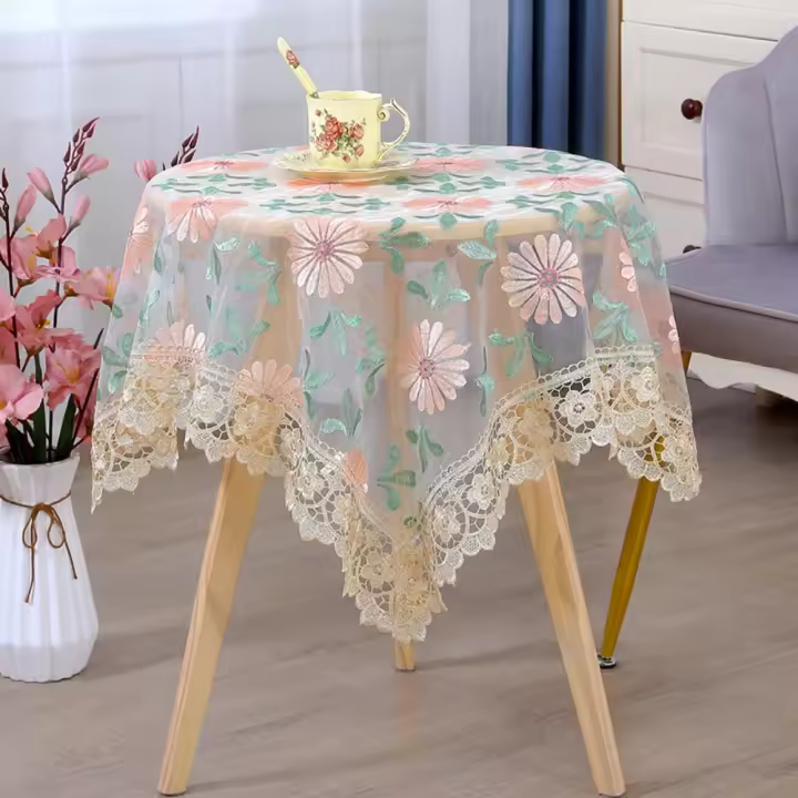Mantel de Encaje Vintage hueco duradero, mantel Rural europeo grueso lavable, a prueba de aceite, mantel Floral cuadrado hecho a mano para el hogar - 1