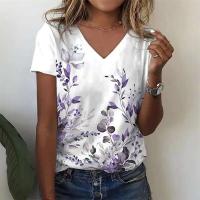 Camiseta de Manga Corta con Cuello en V Moda Blanca para Mujeres Estampado 3D de Lavanda - details 23