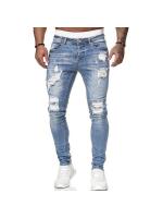 Jeans Skinny Ripped Vintage Para Hombre Pantalones De Piso Delgados De Denim Sólido Estilo Calle Moda Casual Cierre De Cremallera - details 5