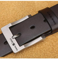 Cinturón de cuero genuino para Hombre, correa de negocios con hebilla de Pin, color negro, marca de diseñador de lujo, 2023 - details 9