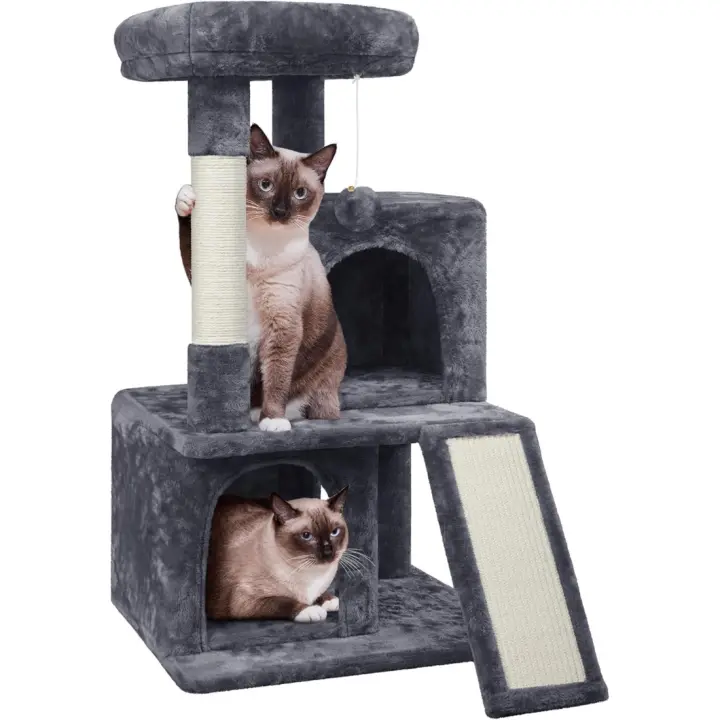 91cm Rascador para Gatos Árbol de Mascota Centro de Juego de Sisal con Escondos Polas Gris Oscuro - 1