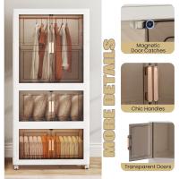 Armario de Dormitorio Plegable 421 L, Caja de Almacenamiento con 4 Ruedas, Contenedor de Plástico con 10 Perchas, Organizador Portátil con Cierres Magnéticos, 71 x 46 x 156 cm - details 3