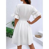 Vestido de verano para mujer, nuevo estilo, con costuras, escote en V y cintura de color liso. - details 19