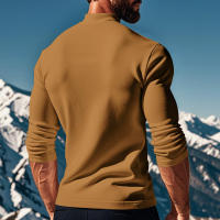 Camisa de manga larga para hombre, top ajustado con cuello alto, color sólido, terciopelo - details 17