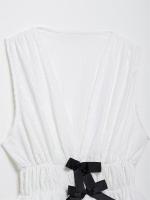 OUWU- Camisetas sin mangas con cintura elástica plisada para mujer, top vintage sin mangas con cuello en V, top elegante para mujer - details 3