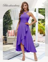 Vestido de Cóctel Tirantes al Cuello – Largo con Volantes, Elegante para Bodas/Fiestas Formales, Diseño Ajustado y Transpirable - details 11