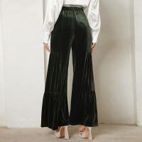 Pantalones holgados elegantes y elegantes con volantes para mujer, pantalones de pierna ancha de cintura alta de terciopelo dorado, otoño e invierno - details 5