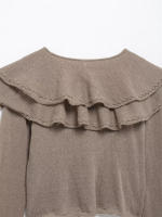 OUWU- Blusa Corta de Punto de Crochet con Volantes en Cascada y Cuello en V a la Moda para Mujer, Camisa Informal para Mujer, Blusas Cortas Elegantes - details 3