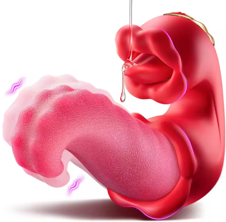 Vibradores de empuje de lengua 4 en 1 Consolador Rose Sex Toys con 10 lamiendo el clítoris y 10 modos de vibración, estimulador de clítoris del punto G, herramientas de placer para juegos de parejas femeninas - 1
