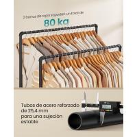 Perchero Burro de Doble Barra Marco Metálico 59 x 100 x 162 cm Burro de Ropa con Estante de Almacenamiento y Ruedas 2 Ruedas con Freno Carga de 110 kg - details 2