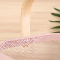 Decorative Wire Mesh Storage Basket with Wooden Handle for Kitchen, Bathroom - White, 24 x 24 x 16 cm - details 4