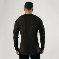 Black Slim Fitting T-shirt Top Simple Casual American Tough Guy Fitness Long Sleeve - details 12
