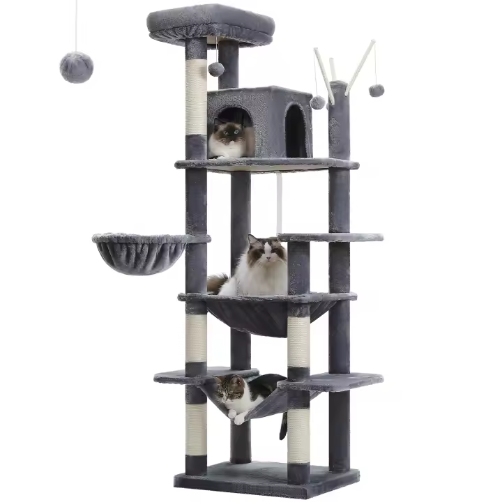 Árbol para gatos grande de 175 cm, torre alta para gatos, rascador para gatos con rascador poste, condominio acogador y hamacas - 1
