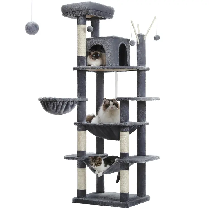 Árbol para gatos grande de 175 cm, torre alta para gatos, rascador para gatos con rascador poste, condominio acogador y hamacas - 1
