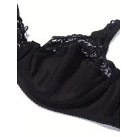 Tallas grandes sexy para mujer, ropa interior de encaje en contraste, cobertura total, mini sujetador ligero con lazo - details 1