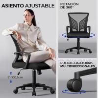 Silla de Oficina con Función de Inclinación, con Soporte Lumbar y Diseño Mariposa para Estudio, Carga Máxima 136kg, Negro - details 6