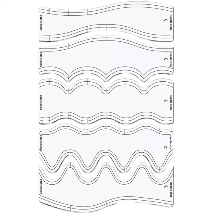 Regla de onda acrílica de 5 piezas, plantillas acolchadas, plantilla de dibujo DIY, regla de sastre, regla de retazos suave - 1