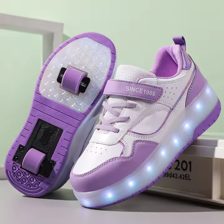 Zapatillas De Patinaje Con Luces LED Para Niñas Y Niños En Color Rosa Zapatos Con Ruedas Moda Infantil Tallas Para Edad 7-13 - 1