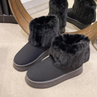 Botas de nieve informales para mujer, zapatos sin cordones, punta redonda, terciopelo de felpa sólido, tacón medio cálido, impermeables, invierno - details 10