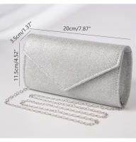 Bolso con solapa de sobre brillante para mujer, monedero largo con cadena, bolso de noche plateado brillante, billetera pequeña para mujer - details 1