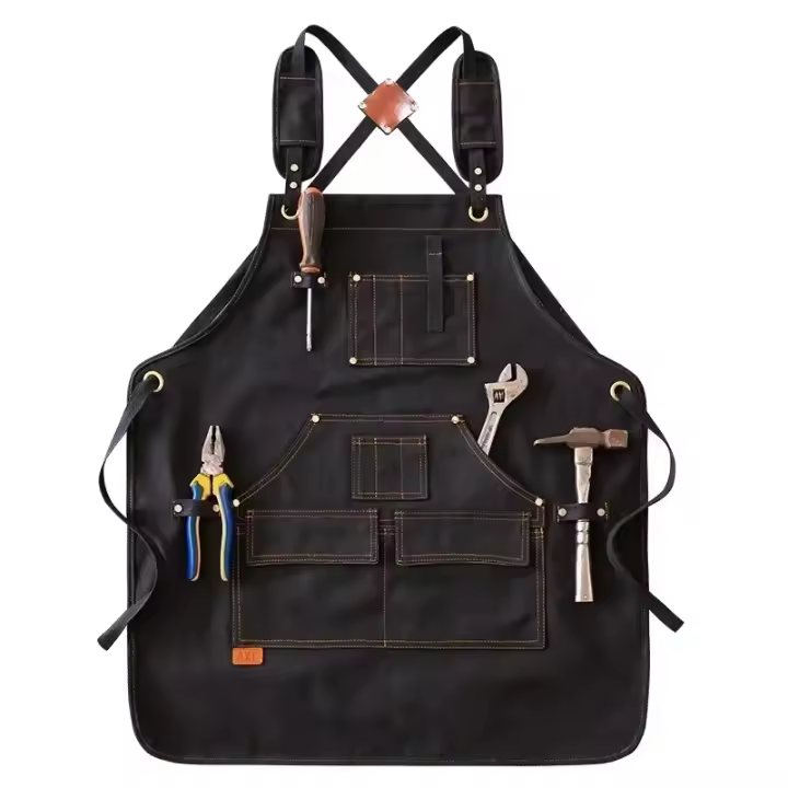 Delantal de lona para hombre y mujer, ropa de trabajo para camarero, restaurante, barbería, panadería, cafetería, jardinería, carpintero - 1