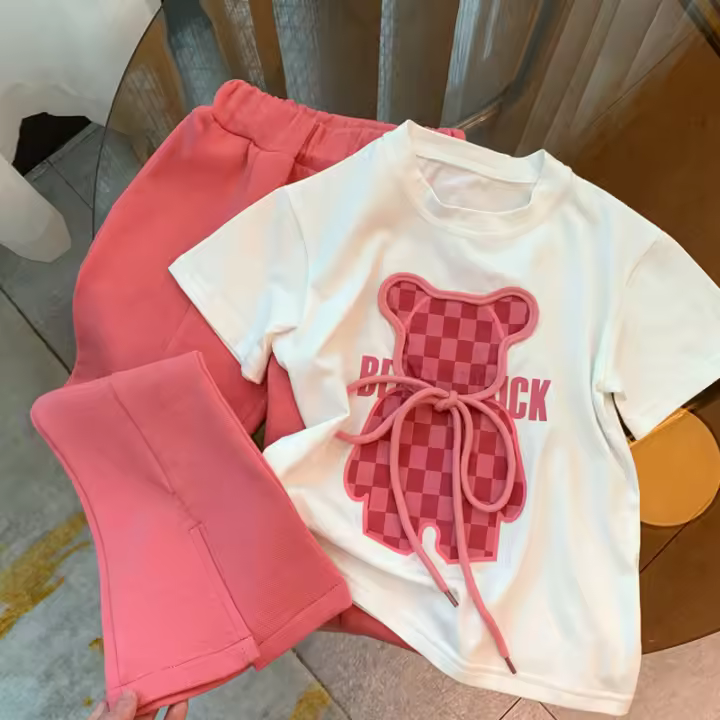 Conjunto de verano para bebé niña con camiseta de rayas y pantalones acampanados de 2 piezas, ropa infantil informal de algodón y poliéster. - 1