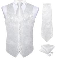 Chaleco de traje de esmoquin de moda con corbata, chaleco de cachemira de lujo para boda y graduación, azul, verde, rojo sólido, negro, plata, rosa - details 4