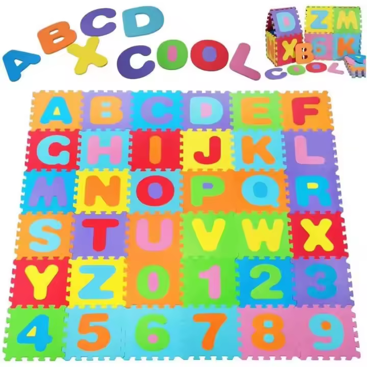 Estera de espuma para niños, juego de 36 letras y números, baldosas de EVA de colores - 1