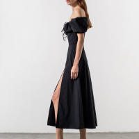 Vestido Largo Francés de Hombro Único para Mujer 2024 Mangas Abullonadas, Cordón, Delgado Casual con Ranura - details 10