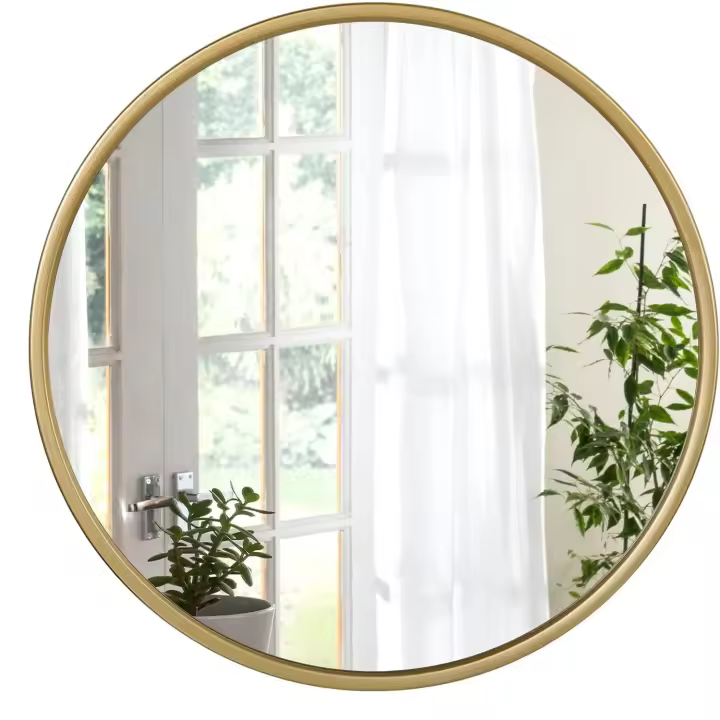 WOLTU Espejo Redondo de Pared, Espejo Moderno de Baño, Espejo Decorativo con Borde Dorado, Diámetro 40 cm, Adecuado para Baño, Dormitorio, Tocador y Pasillo - 1