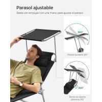 Silla de Sentado al Aire Libre Ajustable Plegable, 193 x 53 x 29 cm, Capacidad de 150 kg, con Parasol, reposacabezas, Respaldo - details 31